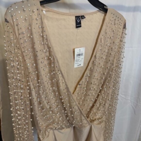 Windsor Pearl & Rhinestone Mesh Long Sleeve Bodysuit – Size L (NWT) - Picture 1 of 4